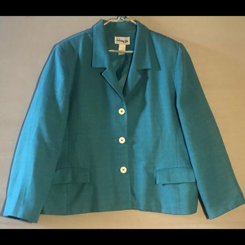 Vtg Henry Lee Women Sz 20 Turquoise Teal Blue Blazer Jacket White Buttons Pocket